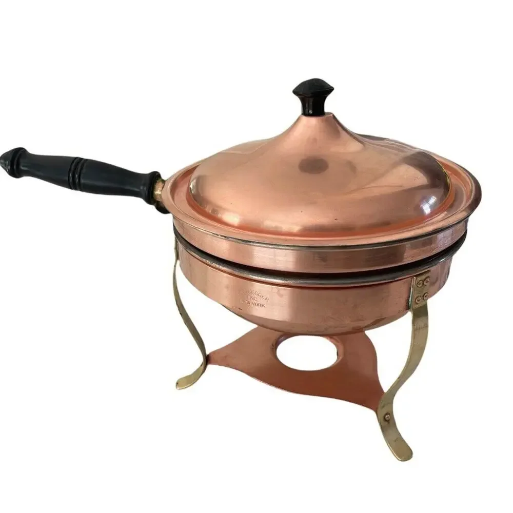 Vintage Charles R Ruegger Copper 3-pc Chafing Pot Warmer